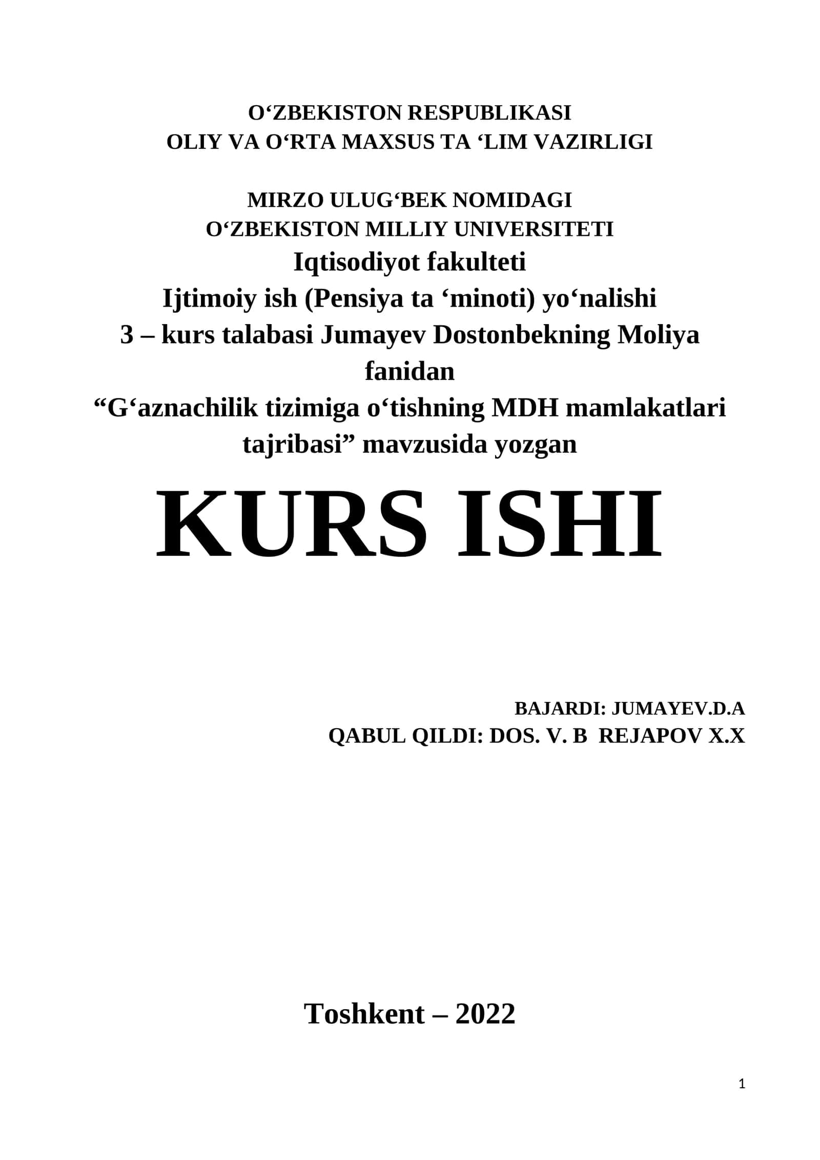 G‘aznachilik tizimiga o‘tishning MDH mamlakatlari tajribasi 1