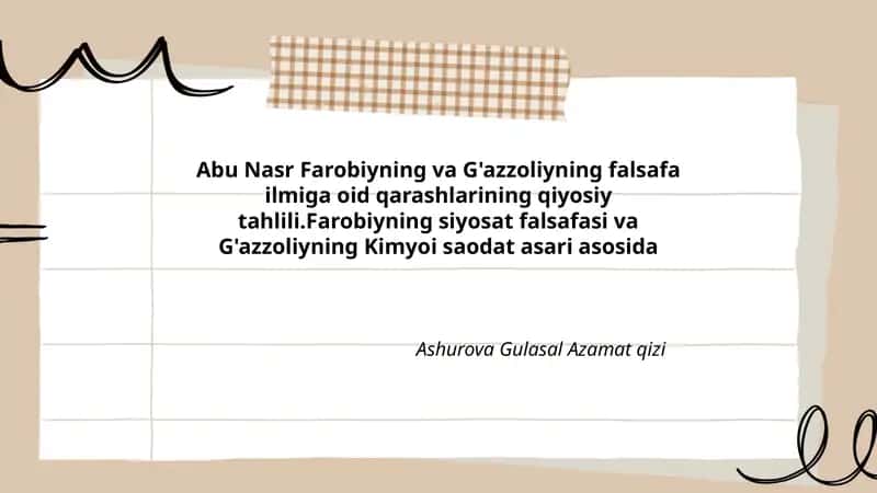 Abu Nasr Farobiyning va G'azzoliyning falsafa ilmiga oid qarashlarining qiyosiy tahlili 1