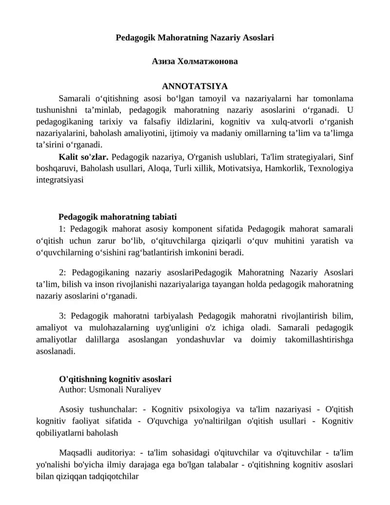 Pedagogik Mahoratning Nazariy Asoslari 1