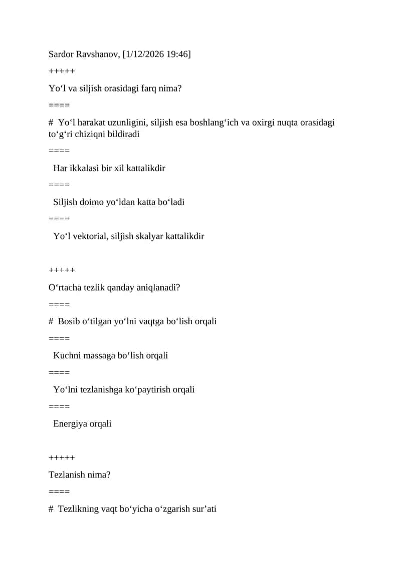 fizika yakuniy test javoblari 1