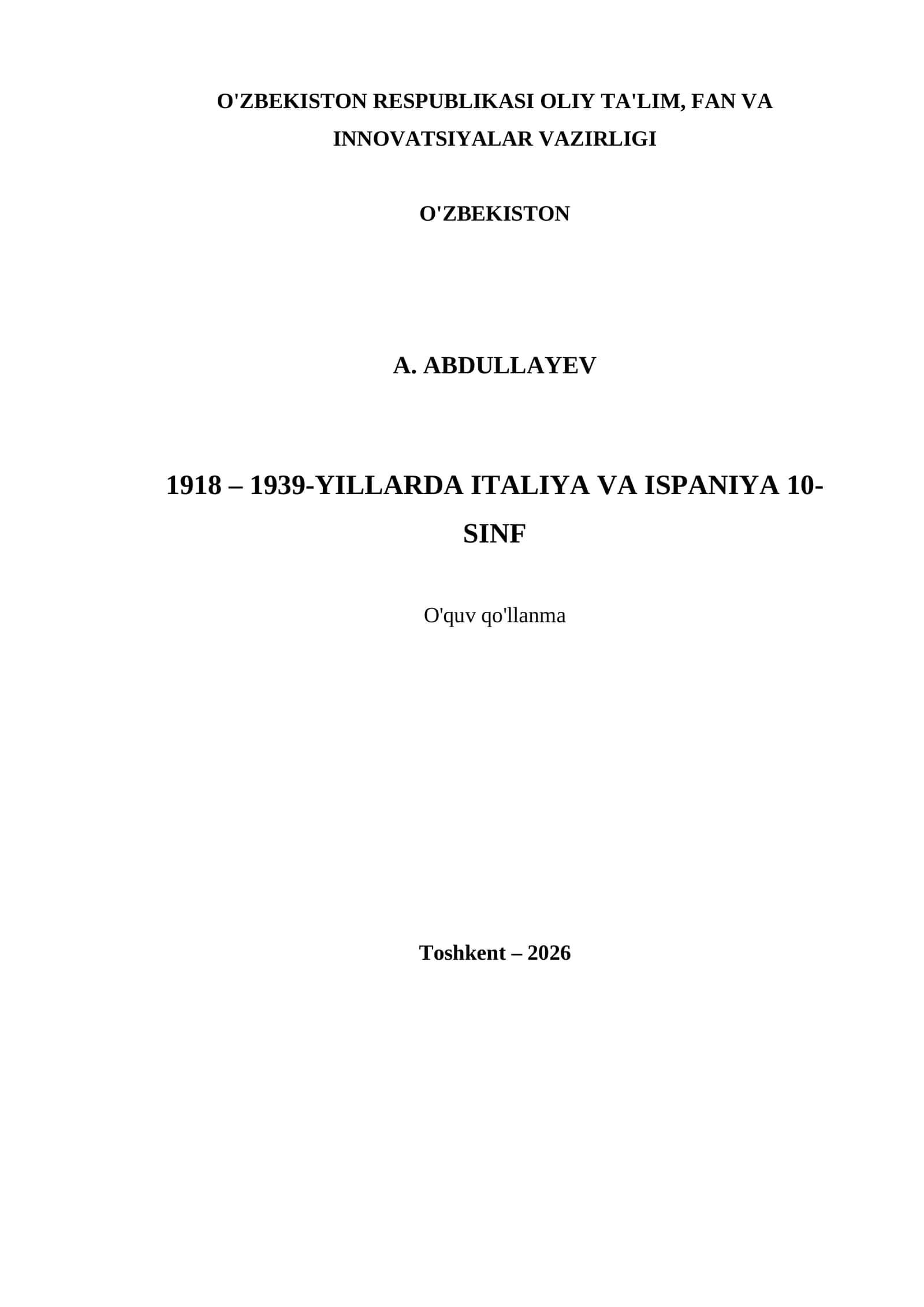 1918 – 1939-YILLARDA ITALIYA VA ISPANIYA 10- SINF 1