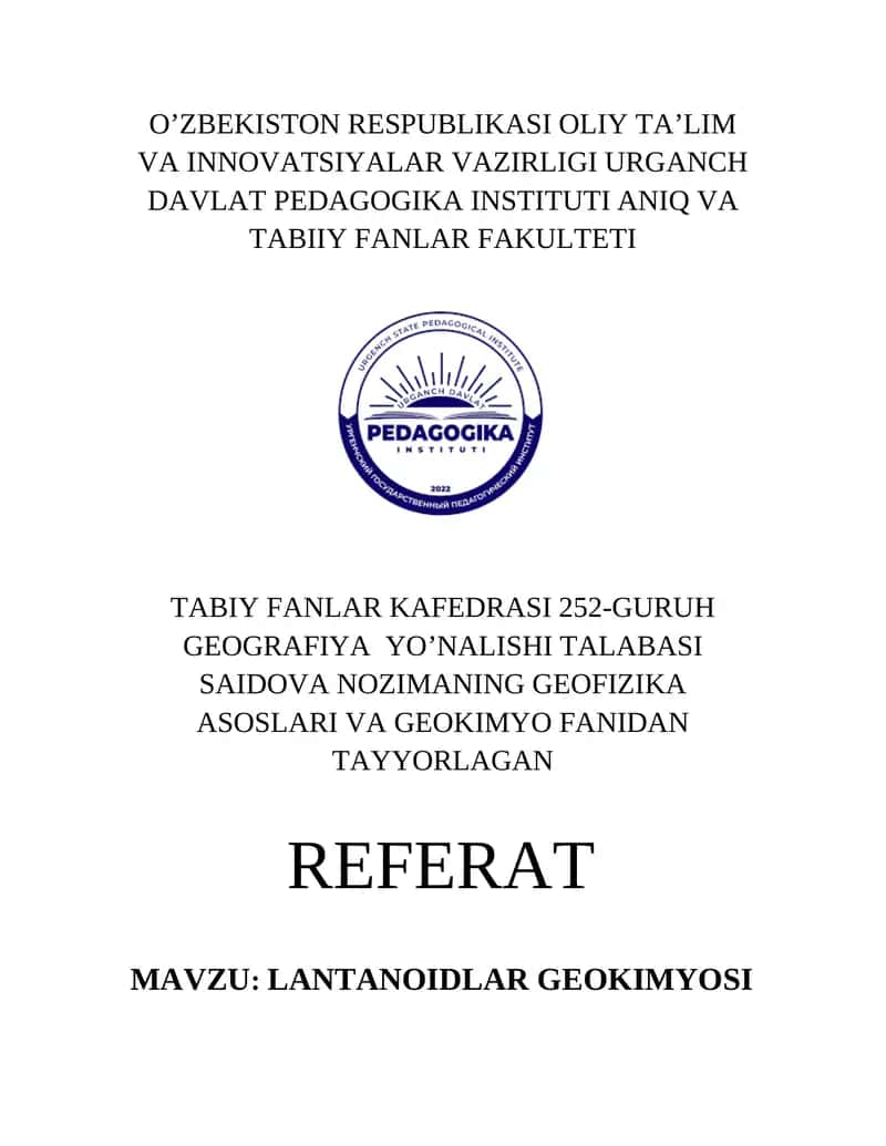 Lantanoidlar Geokimyosi 1