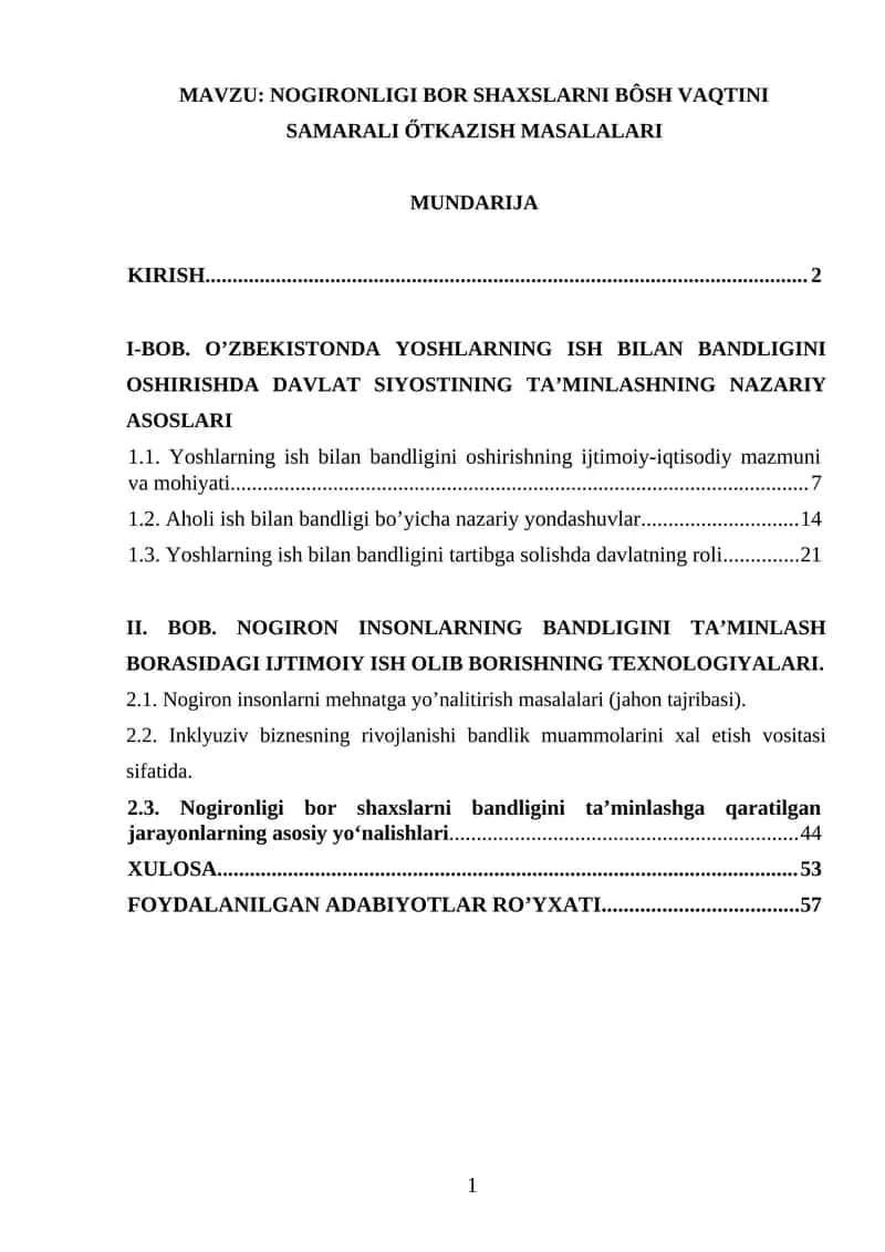 NOGIRONLIGI BOR SHAXSLARNI BÔSH VAQTINI SAMARALI ŐTKAZISH MASALALARI 1