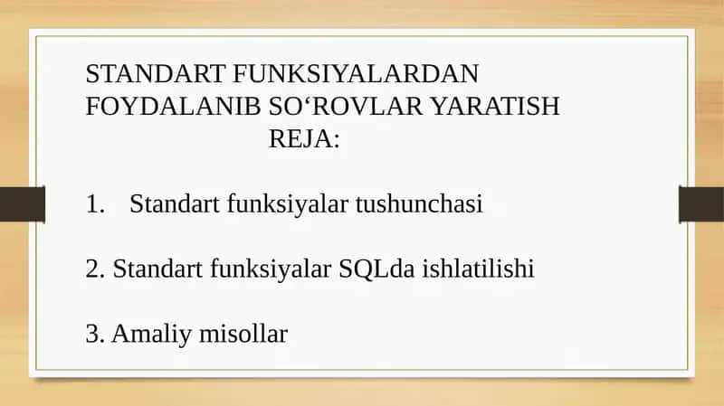 STANDART FUNKSIYALARDAN FOYDALANIB SO‘ROVLAR YARATISH 1