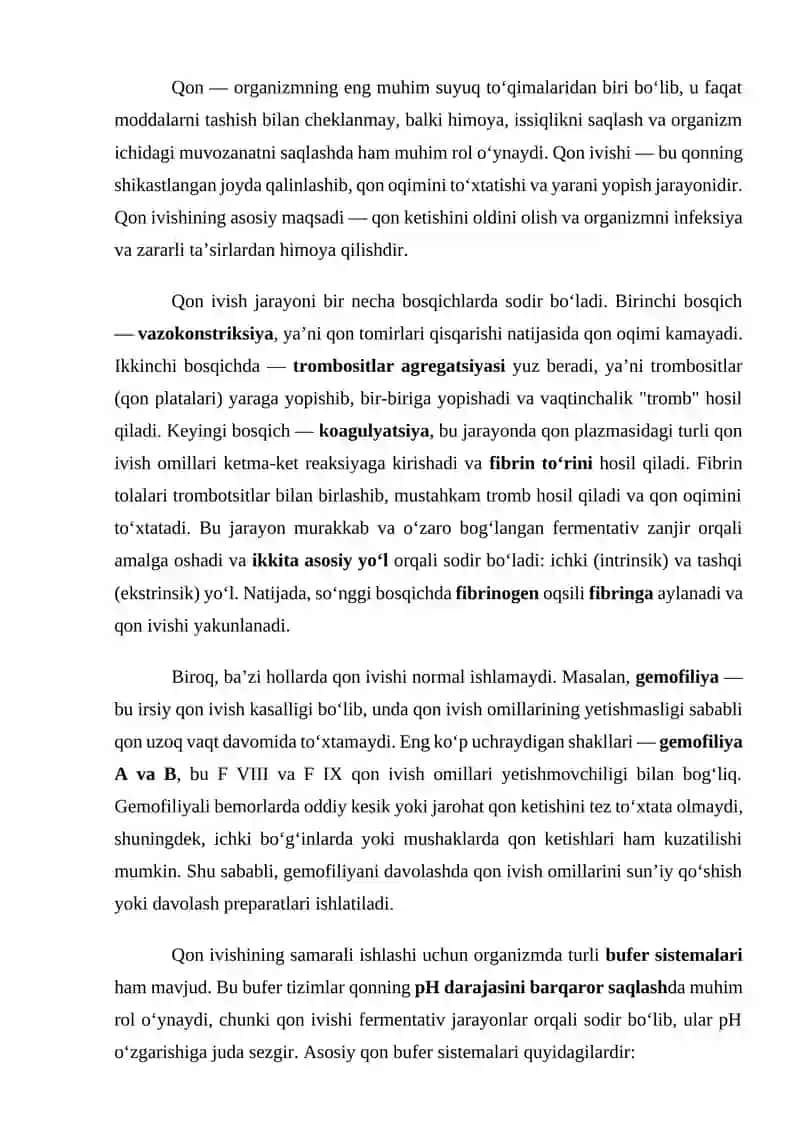Qon ivishi gimafiliya qoni bufer sistemalari 2