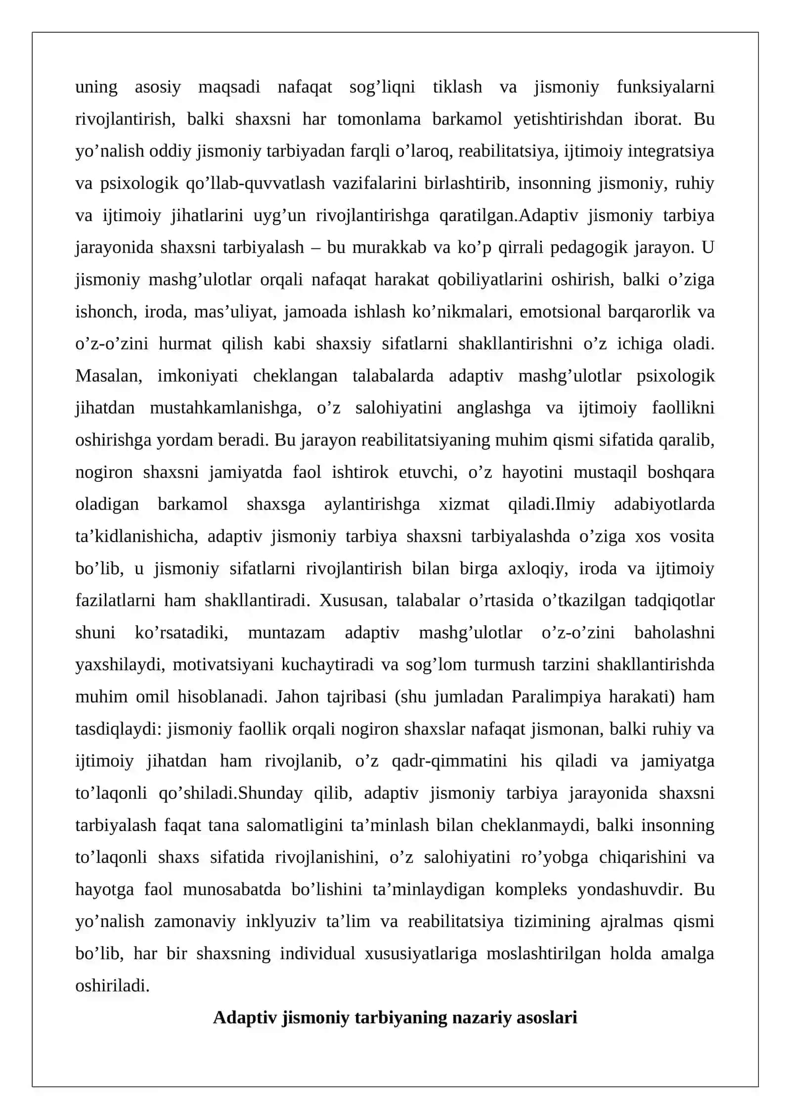 Adaptiv jismoniy tarbiya jarayonida shaxsni tarbiyalash 2