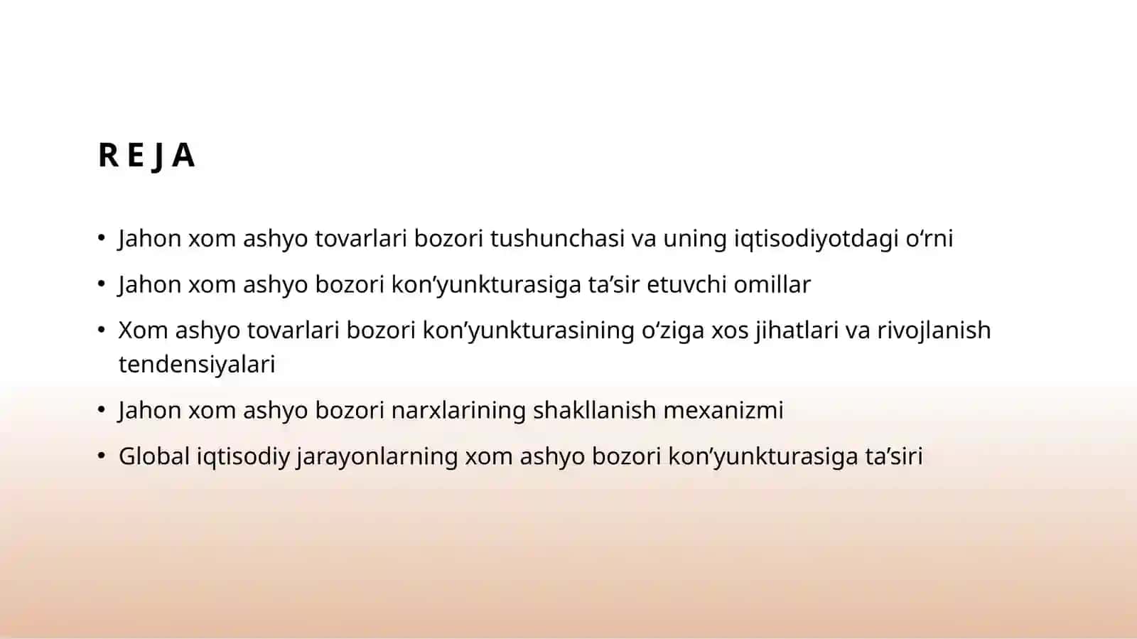 Jahon xom ashyo tovarlari bozori kon'yunkturasining o'ziga xos jihatlari 2
