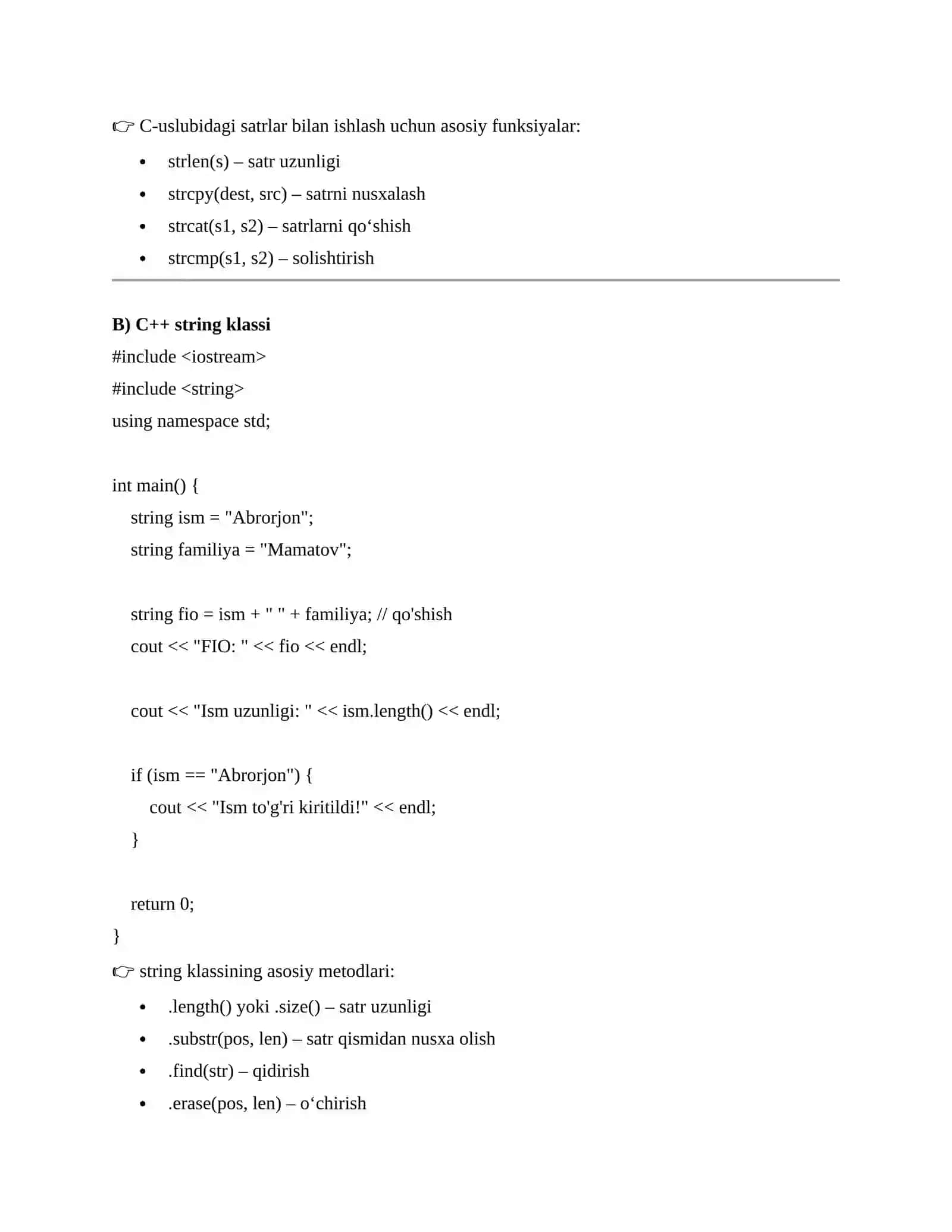 Satrlar va kengaytirilgan belgilar (Strings and Extended Characters) – C++ 2