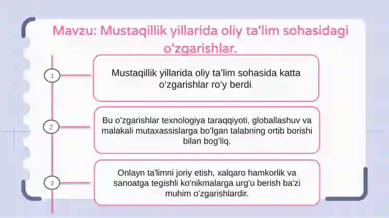 Mustaqillik yillarida oliy ta‘lim sohasidagi o‘zgarishlar 2
