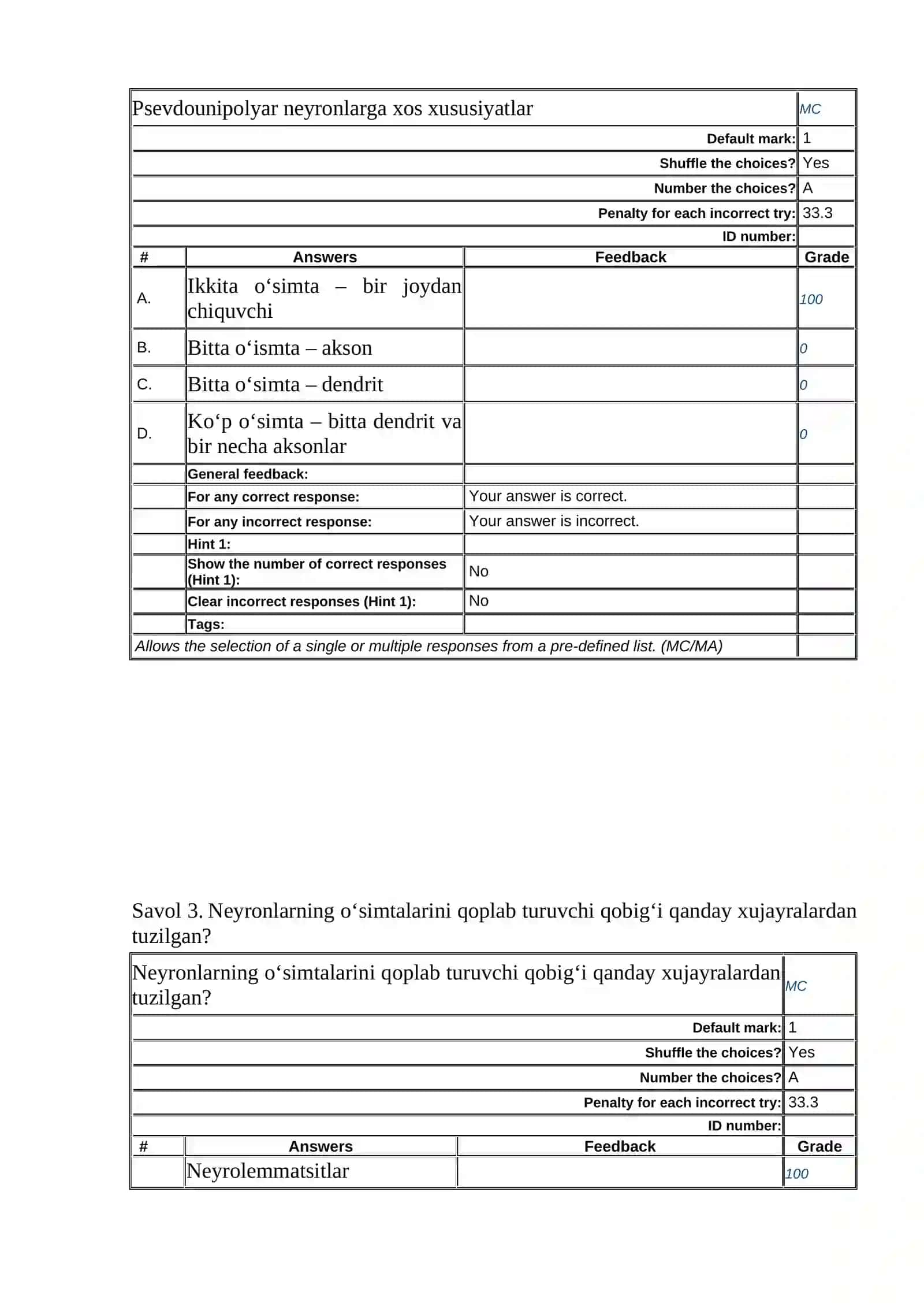 Moodle2Word Questions – English template 2