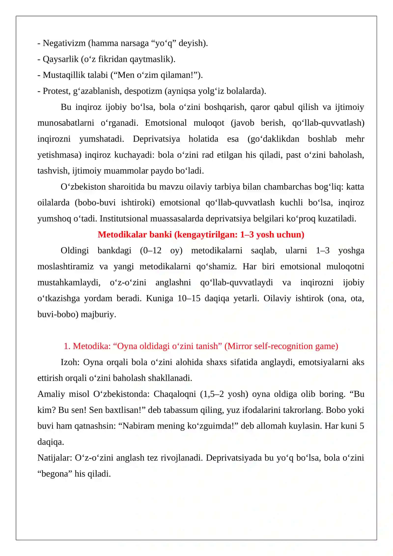 Ilk bolalik davrida o‘z-o‘zini anglashning rivojlanishi va 3 yosh inqirozi 2