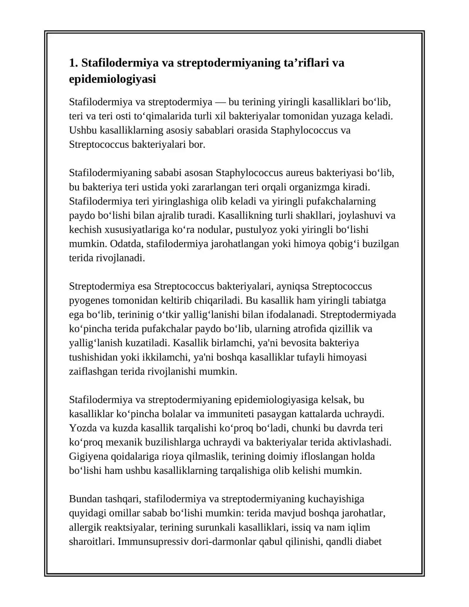 TERINING YIRINGLI KASALLIKLARIDA STAFILODIRMIYA STREPTODERMIYA ARALASH STAFILO STREPTODERMIYA KASALLIKLARI TURLARI SABABLARI KILINIKASI DAVOSI VA HAMSHIRALIK PARVARISHI 2