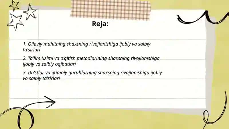 Shaxsning rijivlanishi uchun ta'sir etuvchi salbiy va ijobiy oqibatlat 2