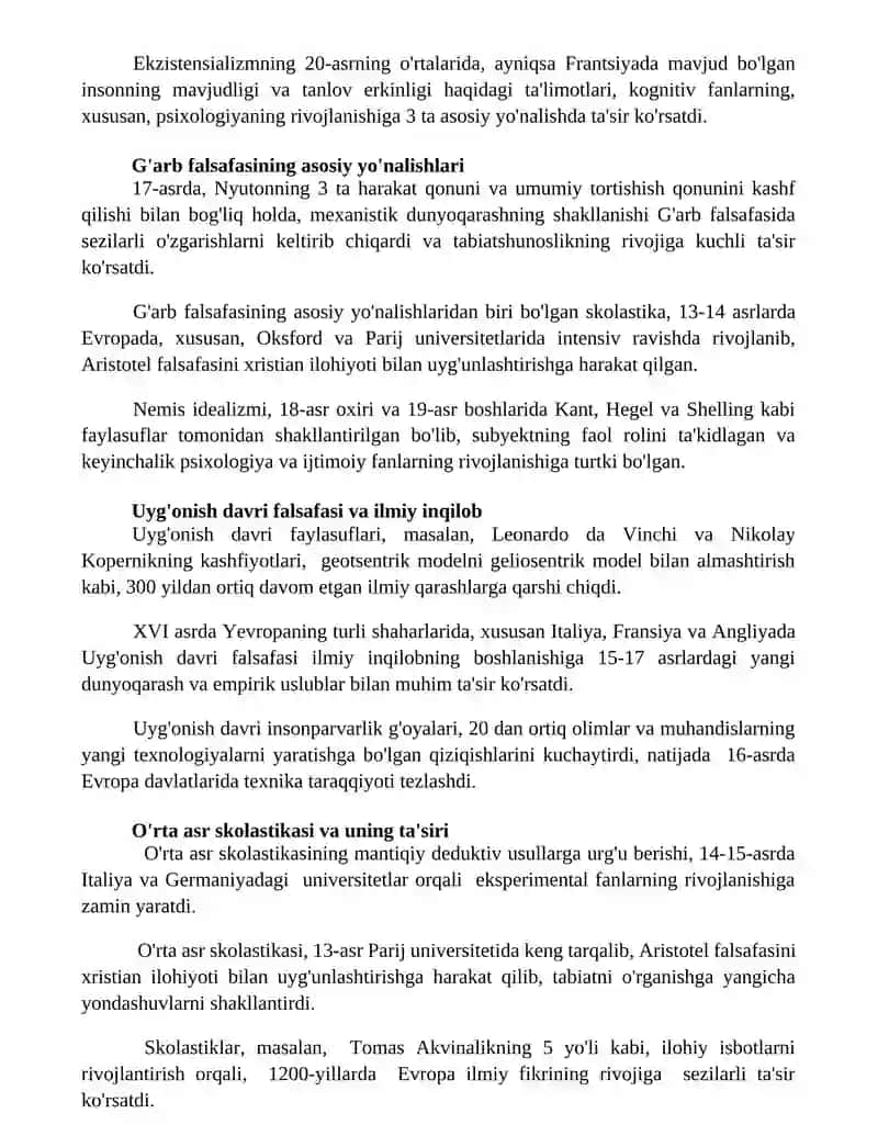G'arb falsafasining ustuvor yo'nalishlari va ularning fan taraqqiyotiga ta'siri 2