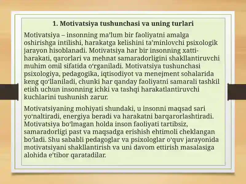Natijalar motivatsiyasi va mashg‘ulotlar motivatsiyasining o‘zgarishi 2