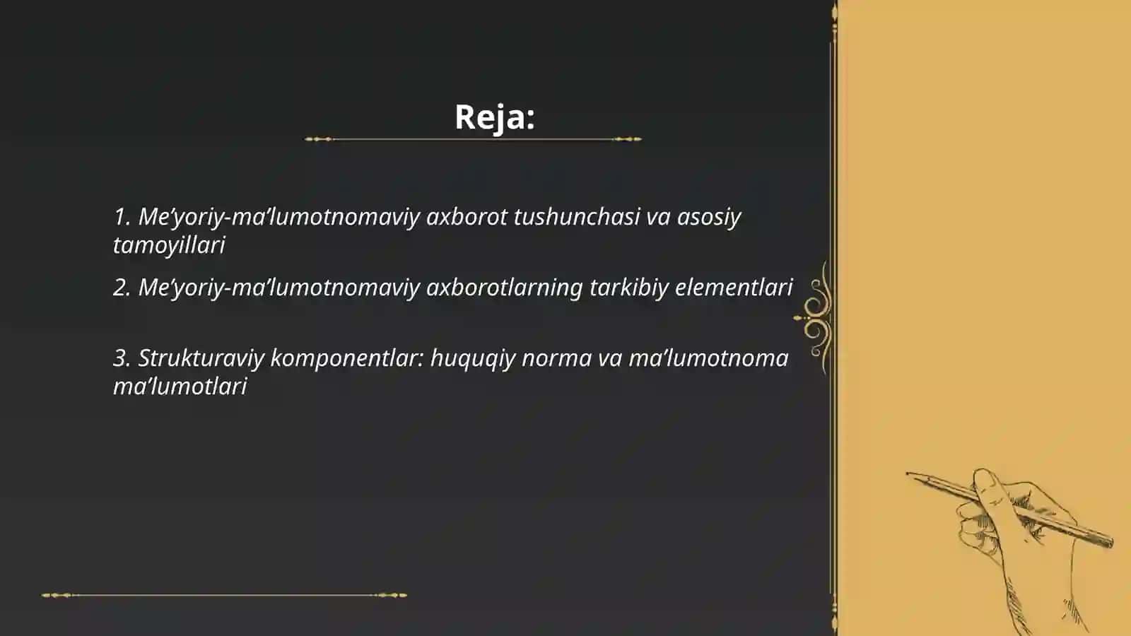 Mе’yoriy-ma’lumotnomaviy axborotlarning tarkibi va tuzilishi 2