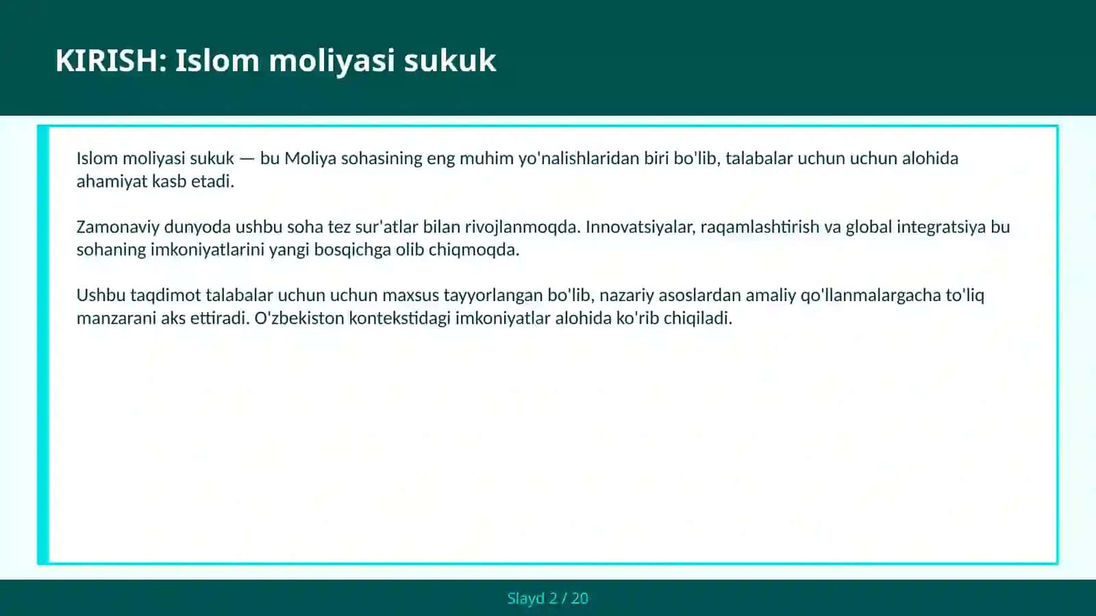 ISLOM MOLIYASI SUKUK 2