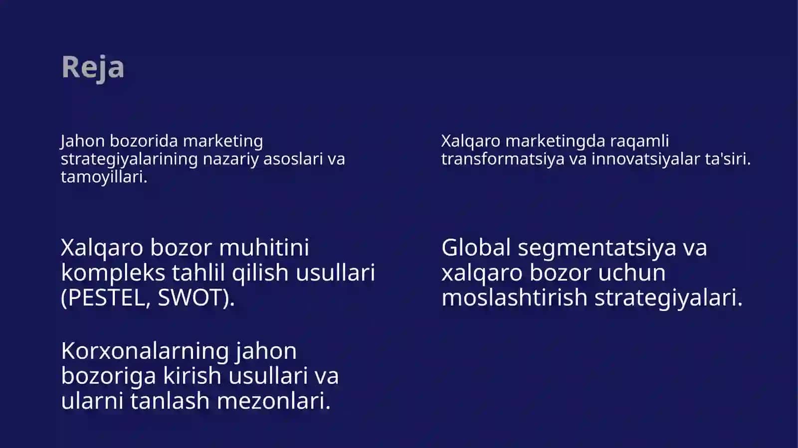 Jahon bozorida marketing strategiyasini tanlash 2