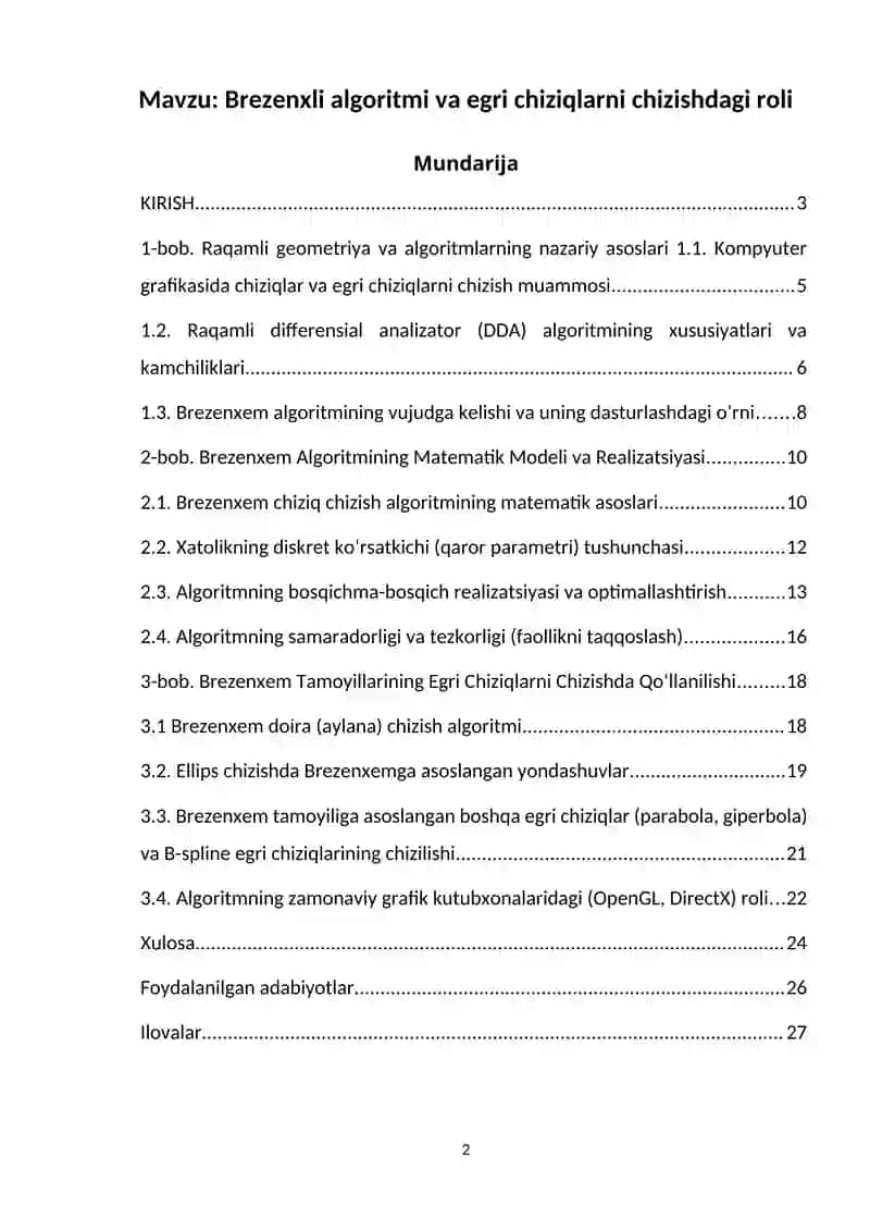 Brezenxli algoritmi va egri chiziqlarni chizishdagi roli 2
