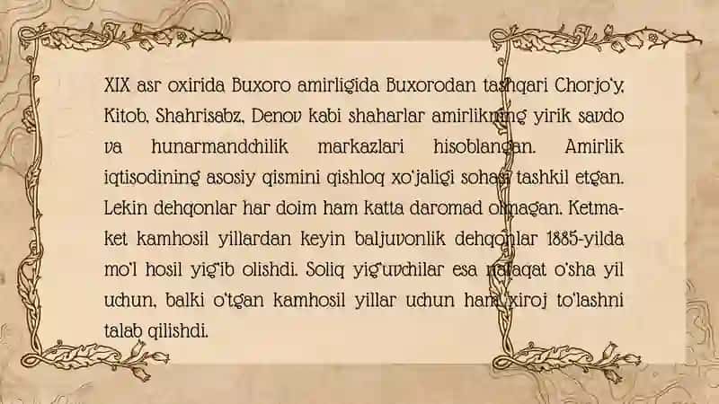 XIX ASRNING IKKINCHI YARMI – XX ASRNING BOSHLARIDA BUXORO AMIRLIGI 2