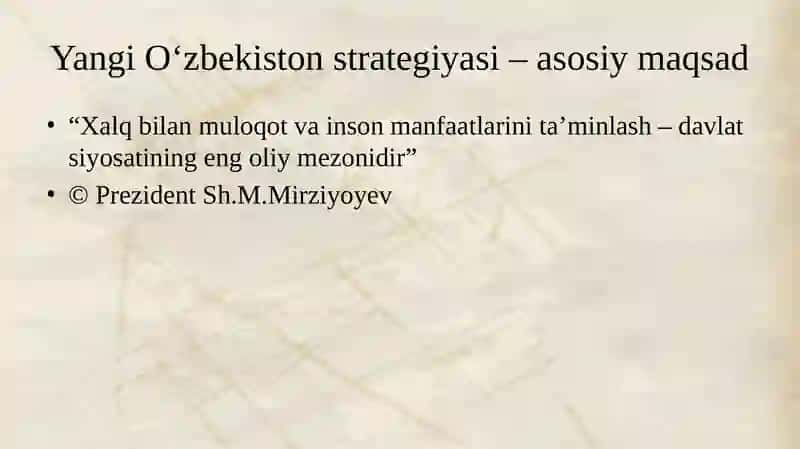 Yangi Oʻzbekistonda Prezident Sh. Mirziyoyev rahbarligi va tashabbusi ostida amalga oshirilayotgan islohotlar. Yangi O'zbekistonda xalqchil va insonparvar davlat qurishning ijtimoiy-siyosiy ahamiyati 2