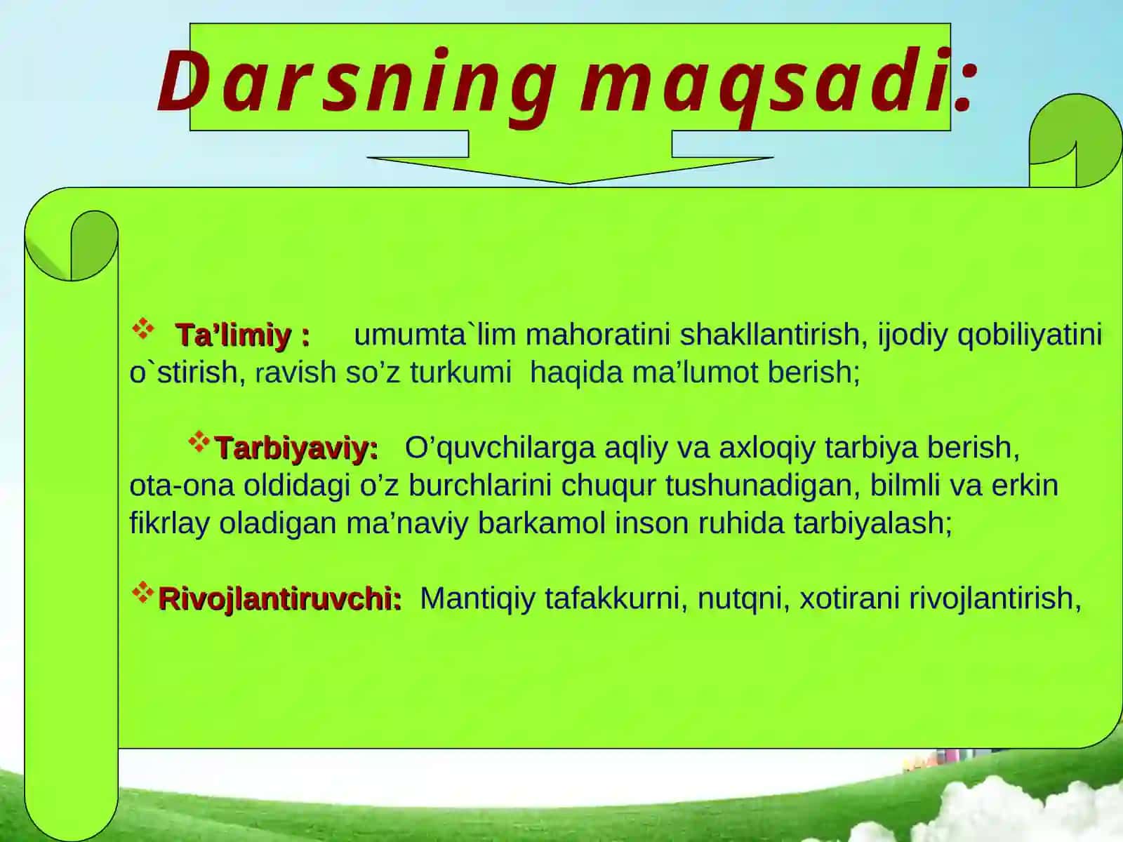 "Ravish so’z turkumi" mavzusida tayyorlagan "Ona tili va adabiyot" dars taqdimoti 2