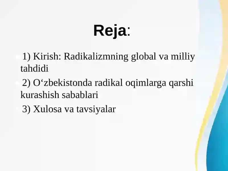 O'zbekiston Davlat siyosatida radikal oqimlarga qarshi kurashish yo'nalishlari 2