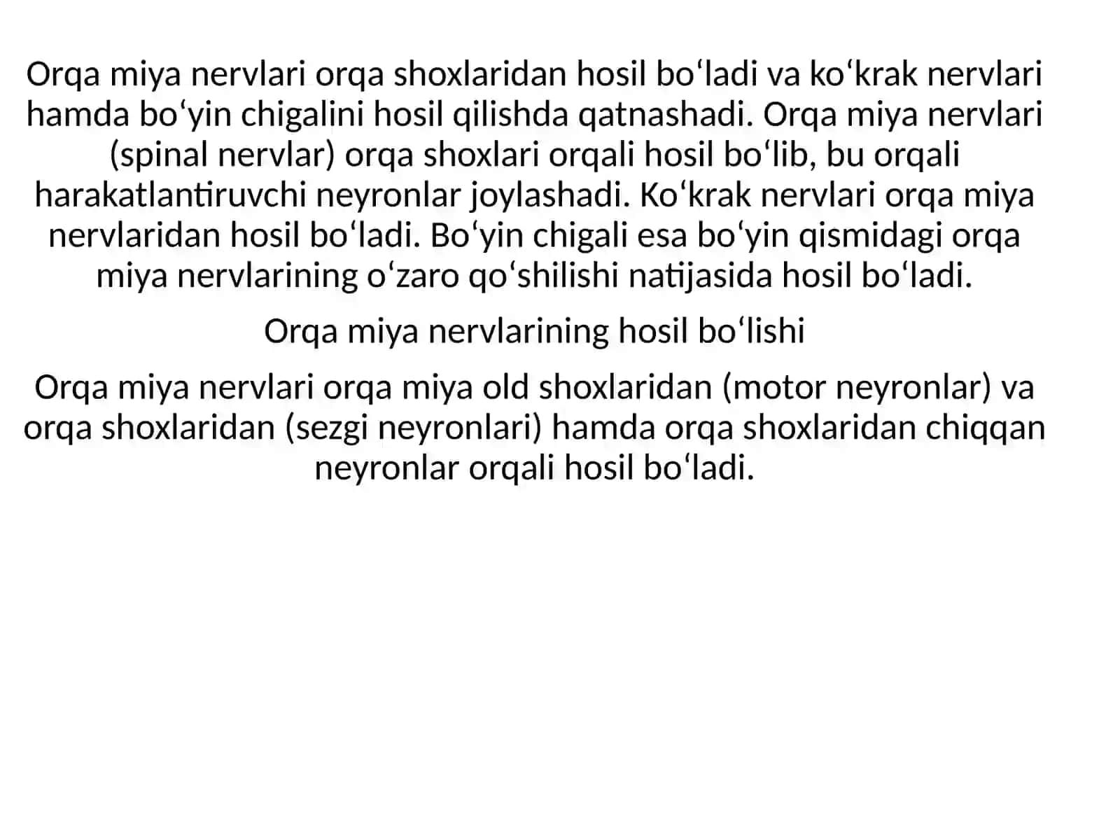 Orqamiyamiyanervlarnihosilboʻlishiorqamiyanervlarnishoxlarikoʻkraknervlariboʻyinchigali 2