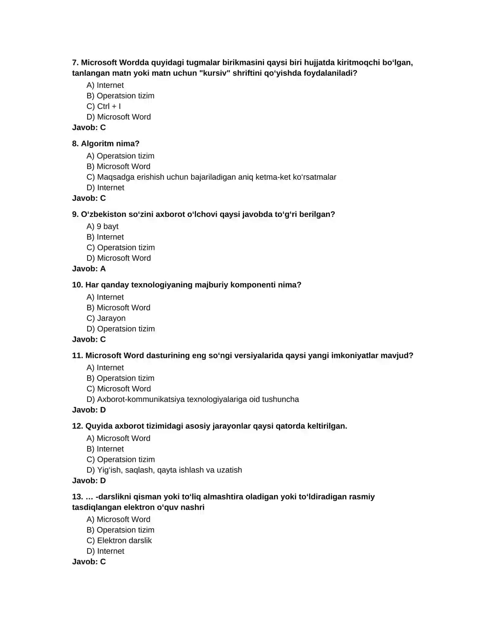 Axborot-kommunikatsiya texnologiyalari fanidan test savollari 2