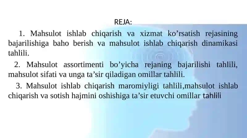MAHSULOT ISHLAB CHIQARISH HAJMINING TAHLILI 2