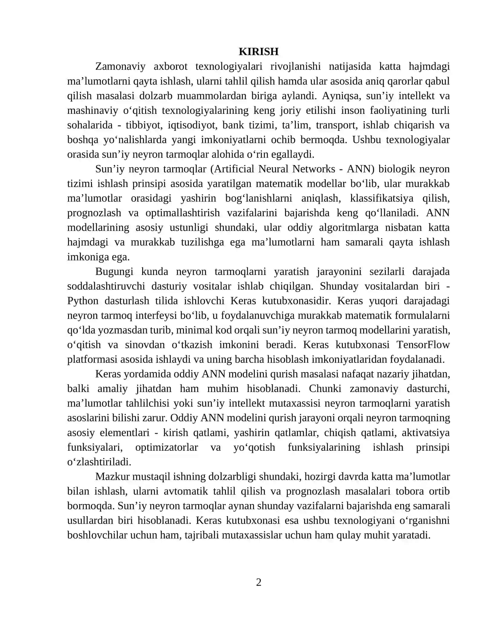 Keras yordamida oddiy ANN modelini qurish 2