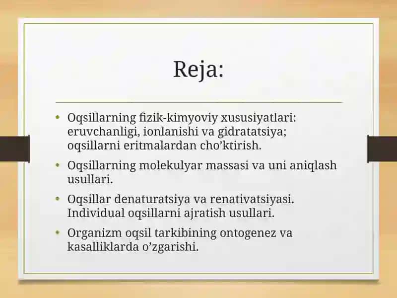 Oqsillarning Fizik-Kimyoviy Xususiyatlari 2
