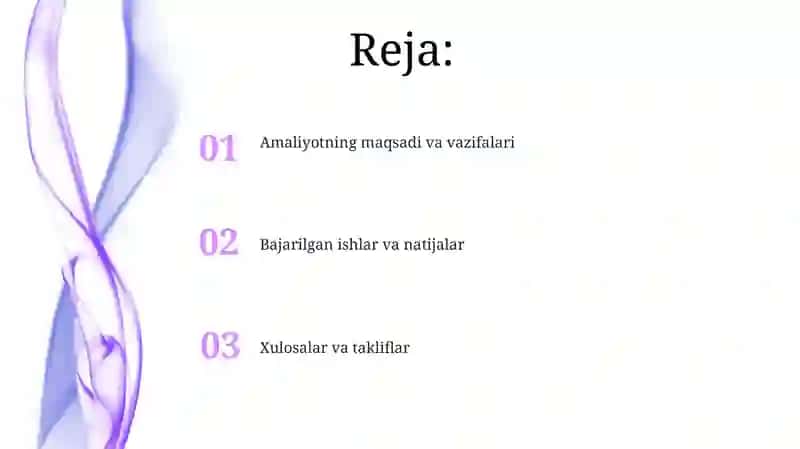 Oʻquv yili davomida amaliyot jarayonida bajarilgan ishlar yuzasidan hisobot 2