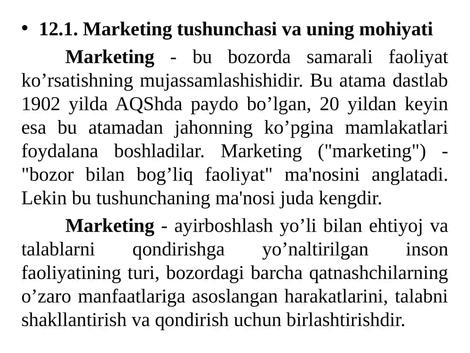 MARKETINGNING MOHIYATI, MAQSADI VA VAZIFALARI 2