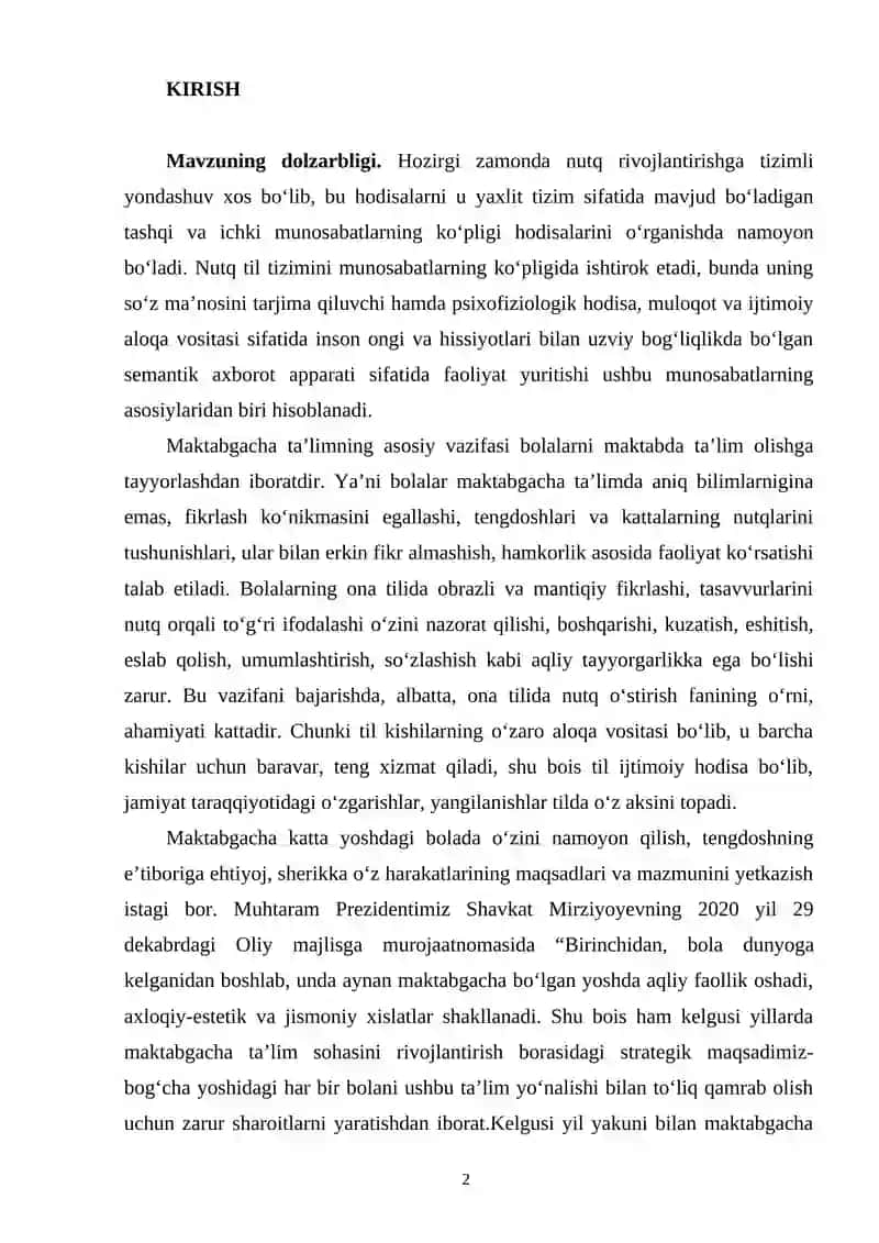 MAKTABGACHA KICHIK, O‘RTA VA KATTA YOSHDAGI BOLALAR NUTQINI O‘STIRISHNING VAZIFALARI, METODLARI VA VOSITALARI 2