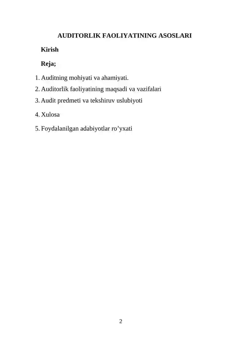 AUDITORLIK FAOLIYATINING ASOSLARI 2