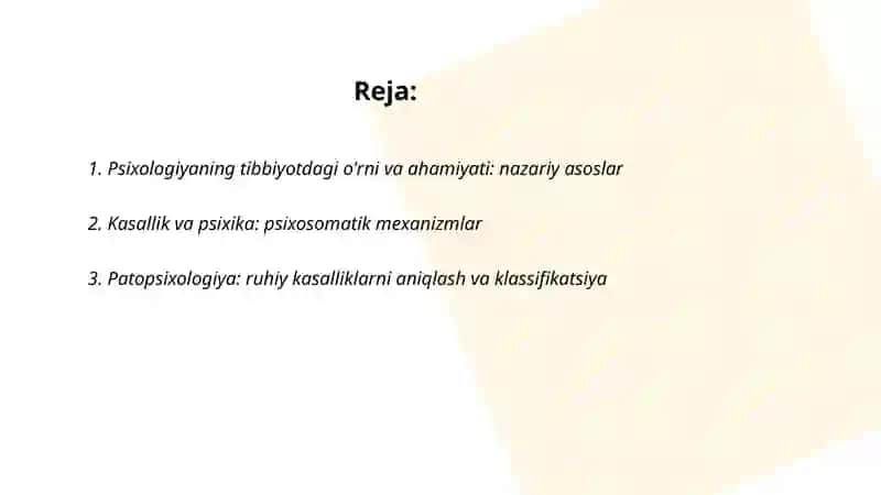 Psixalogiya fanining tibbiyotda tutgan o'rni va axamiyati. Patopsixalogiya. Shifokor faoliyatida inklyuziv ta'limning o'rni 2