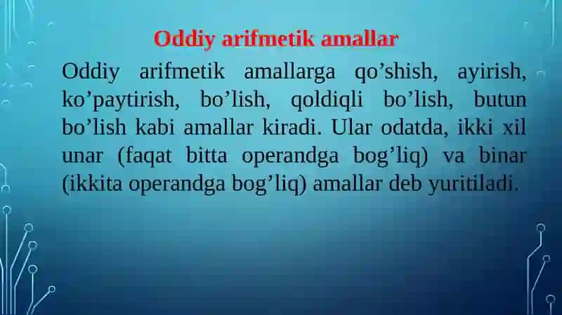 Arifmetika va C# tilining amallari 2