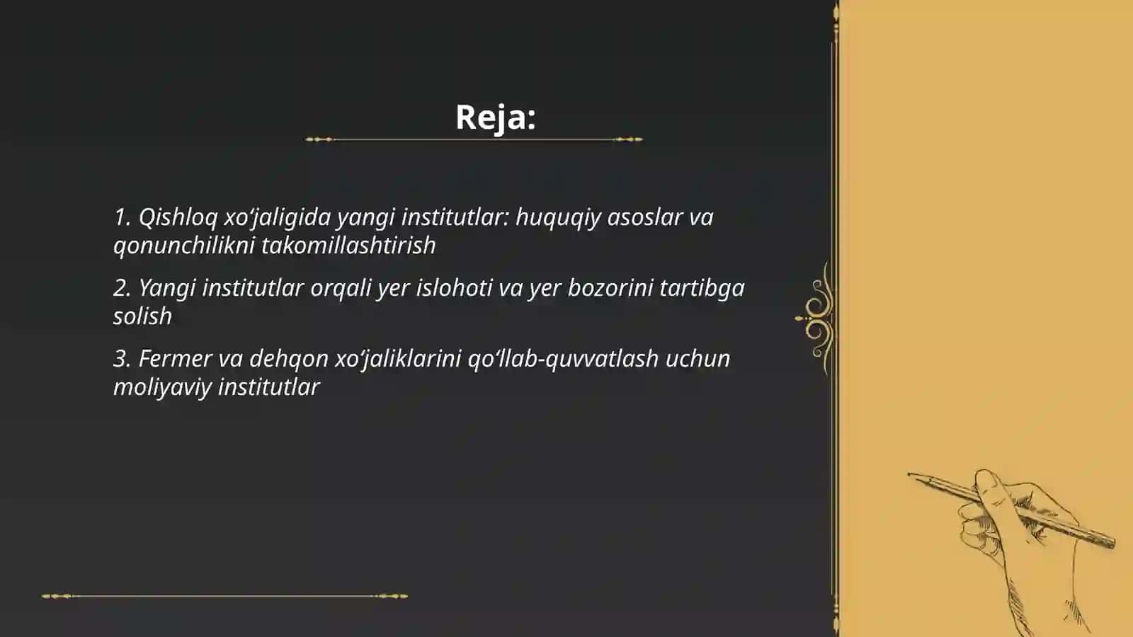 Qishloq xo‘jaligida yangi institutlarning joriy etilishi 2