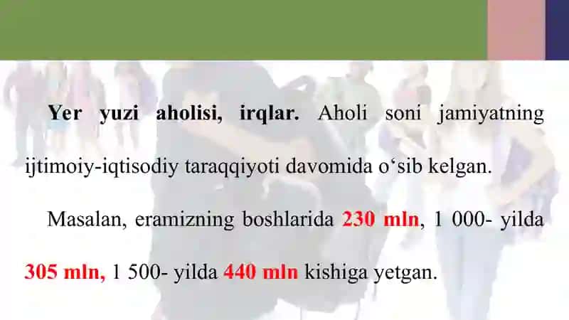 Yer yuzi aholisi, irqlar. 2