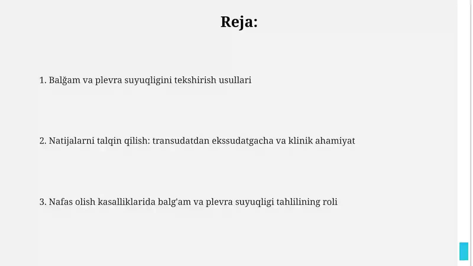 Nafas a'zolar kasaliklarida balgʻam va plevra suyuqligi laboratoriya tekshiruviinpertratsiyasi 2