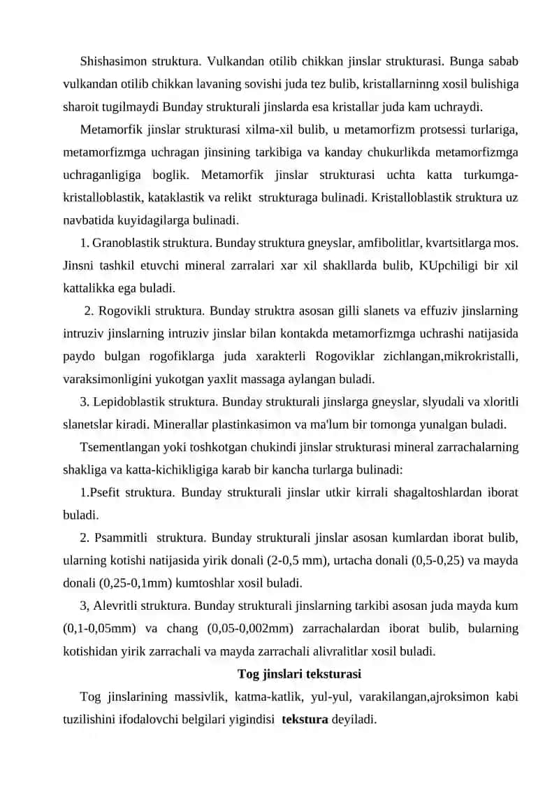 Tog’ jinslarining struktura va teksturasi va ularning injener-geologik axamiyati 2