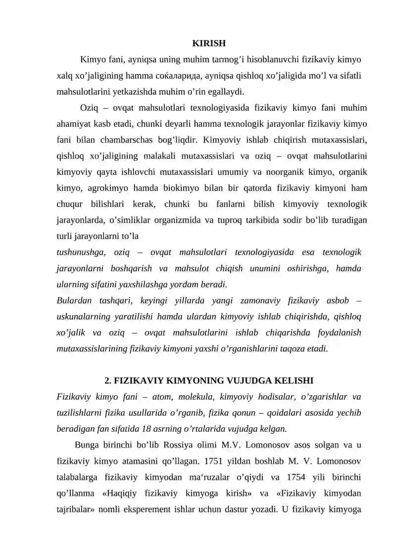 Fizikaviy kimyoning vujudga kelishi, rivojlanishi, vazifasi va tekshirish ob‘ektlarini o’rganish usullari 2