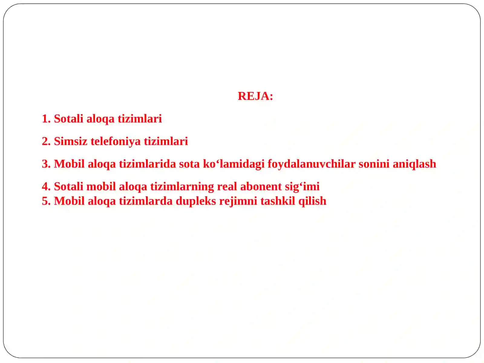 Uyali mobil aloqa tarmoqlarini asosini qurish 2