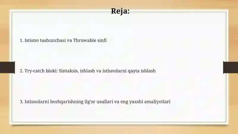 Istisno holatlar va hodisalarni qayta ishlash 2