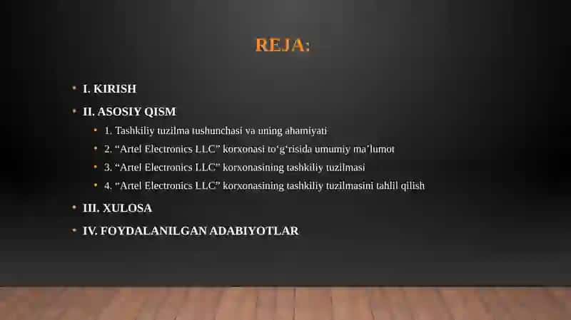TASHKILIY TUZILMA DIAGRAMMASINI REAL KORXONA MALUMOTLARI ASOSIDA CHIZISH VA TAHLIL QILISH 2