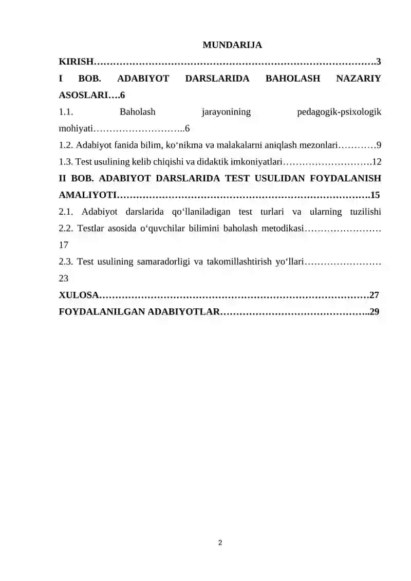 Adabiyot darslarida o‘quvchilar bilimini baholashning test usuli 2
