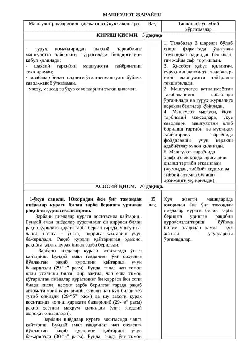 Мавзу 8: Қўл ва пичоқ жанги амалларининг умумий комплекси 2