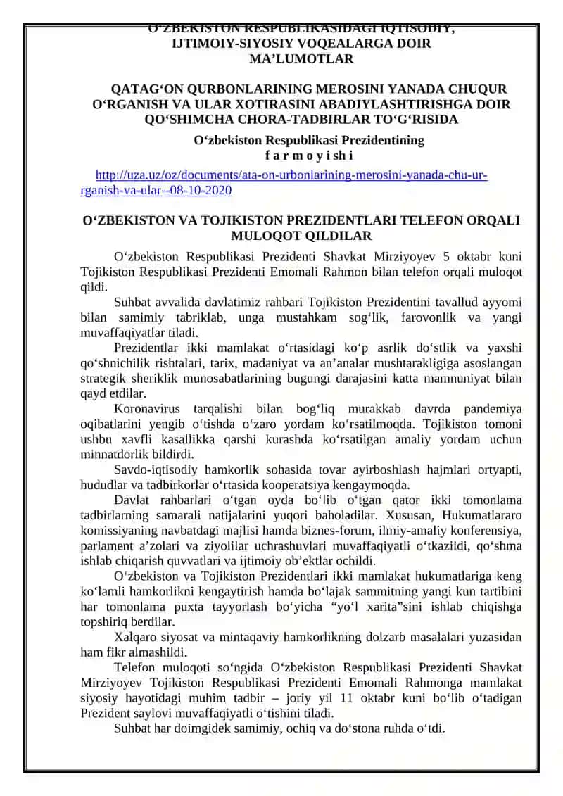 QATAG‘ON QURBONLARINING MEROSINI YANADA CHUQUR O‘RGANISH VA ULAR XOTIRASINI ABADIYLASHTIRISHGA DOIR QO‘SHIMCHA CHORA-TADBIRLAR 2