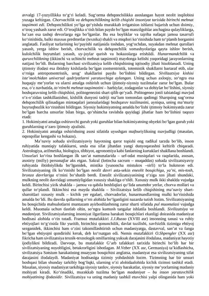 SIVILIZATSIYA: ATAMA, TUSHUNCHAVIY MAQOM VA SHAKLLANISH BOSQICHLARI. MADANIYAT VA QADRIYATLAR 2